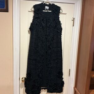 NWOT Edward Achour Elegant Black Floral Sleeveless Jacket, Size FR 40 = L